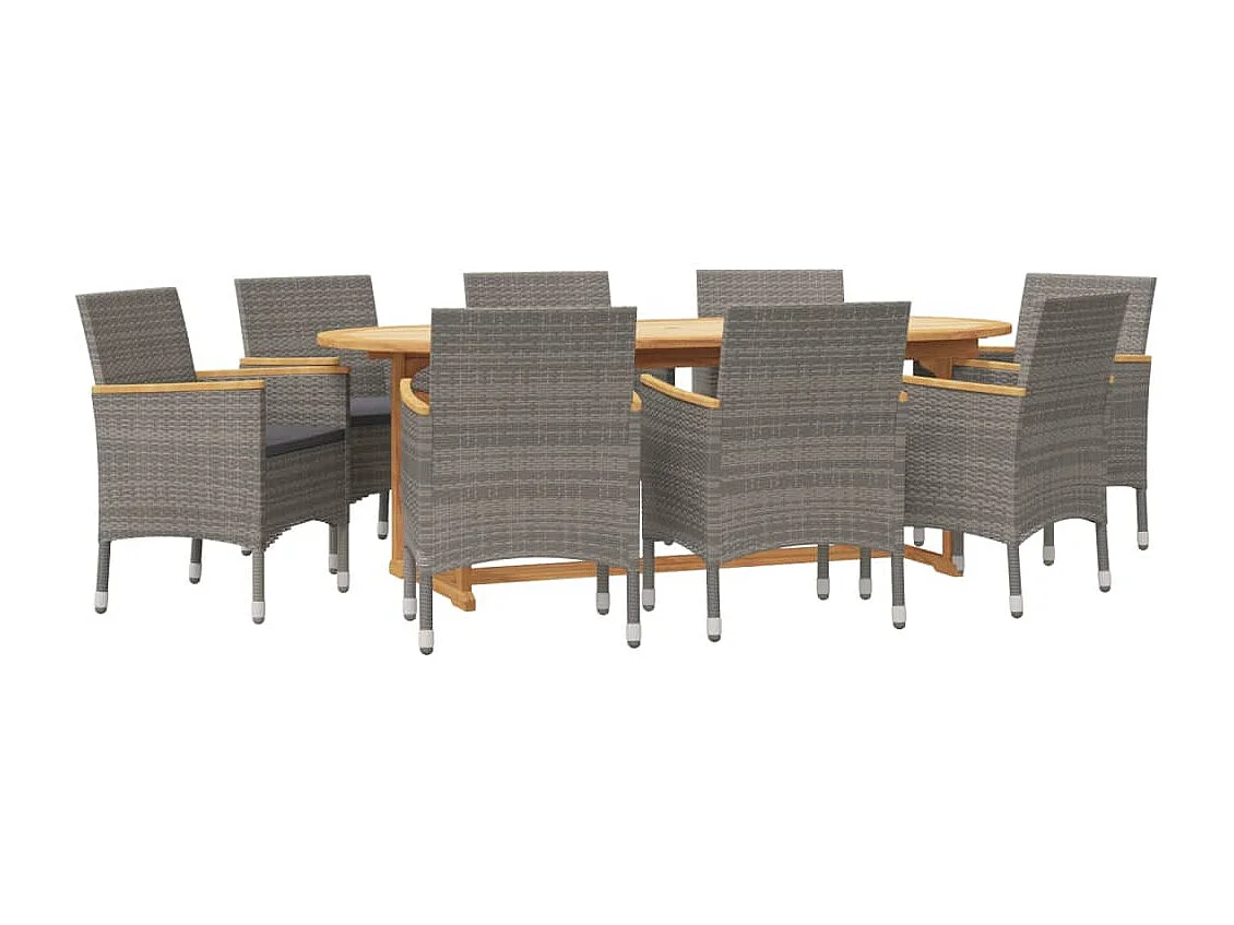 Juego de comedor de jardín 9 piezas con cojines gris