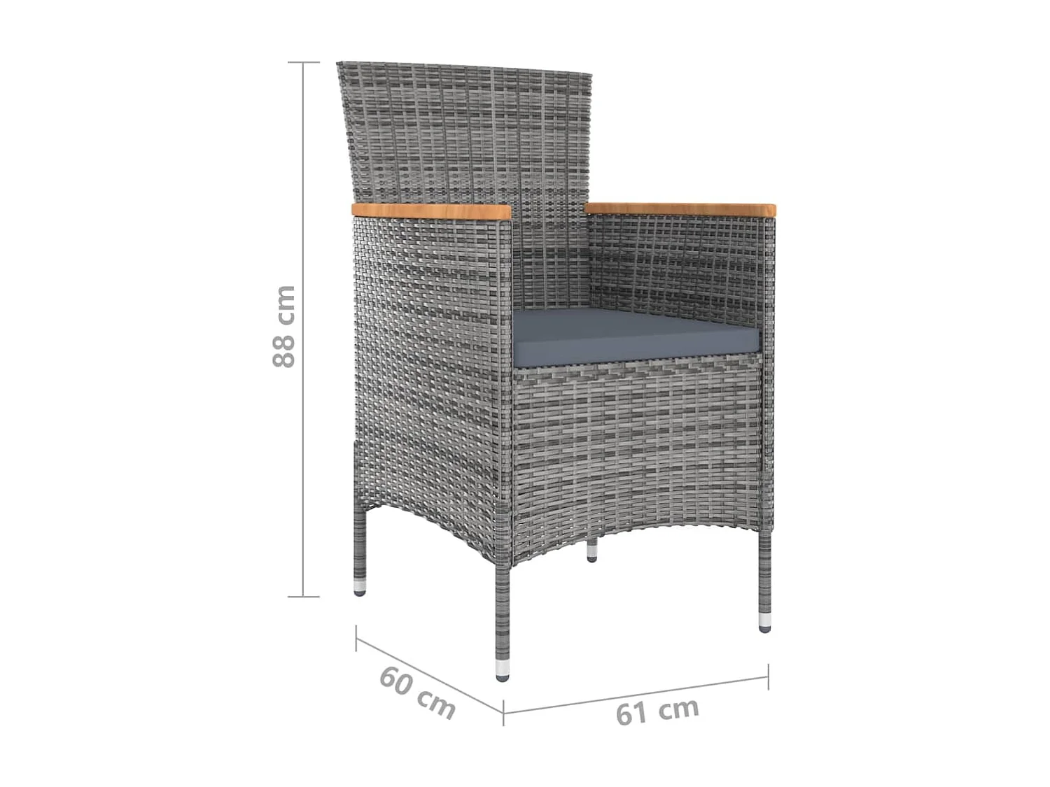 Juego de comedor de jardín 9 piezas con cojines gris