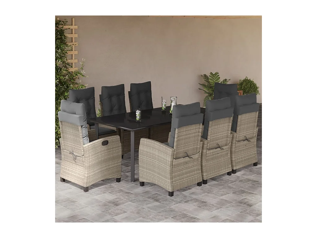 9-delige Tuinset met kussens poly rattan lichtgrijs