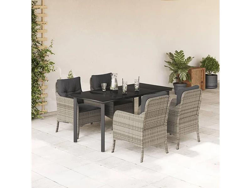 Set comedor de jardín 5 piezas cojines ratán sintético gris claro