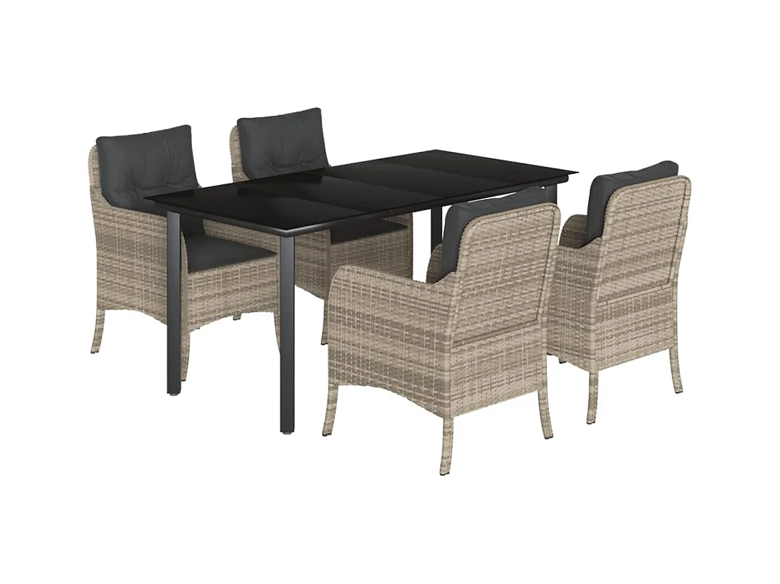 5 peças conjunto de jantar p/ jardim c/ almofadões cinzento claro