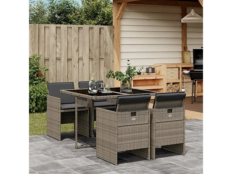 5-delige Tuinset met kussens poly rattan grijs