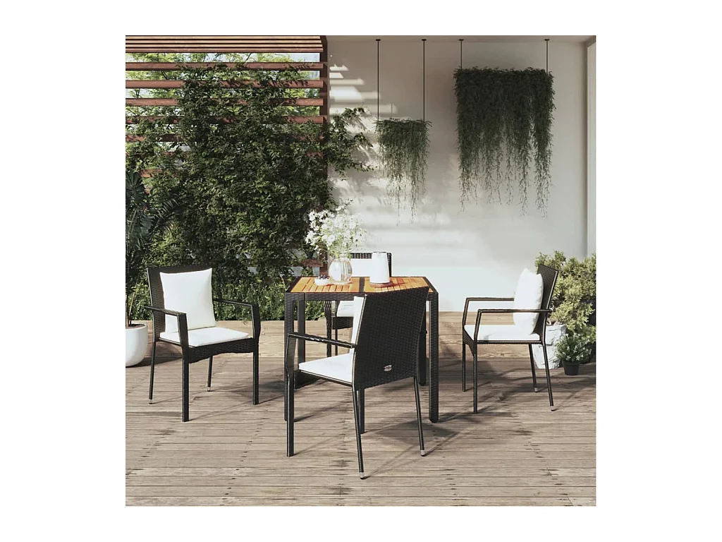 Mobilier à dîner de jardin et coussins 5 pièces Noir Résine tressée