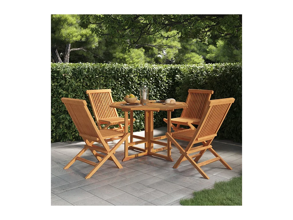 Ensemble à dîner d'extérieur pliable 5 pièces Bois solide de teck