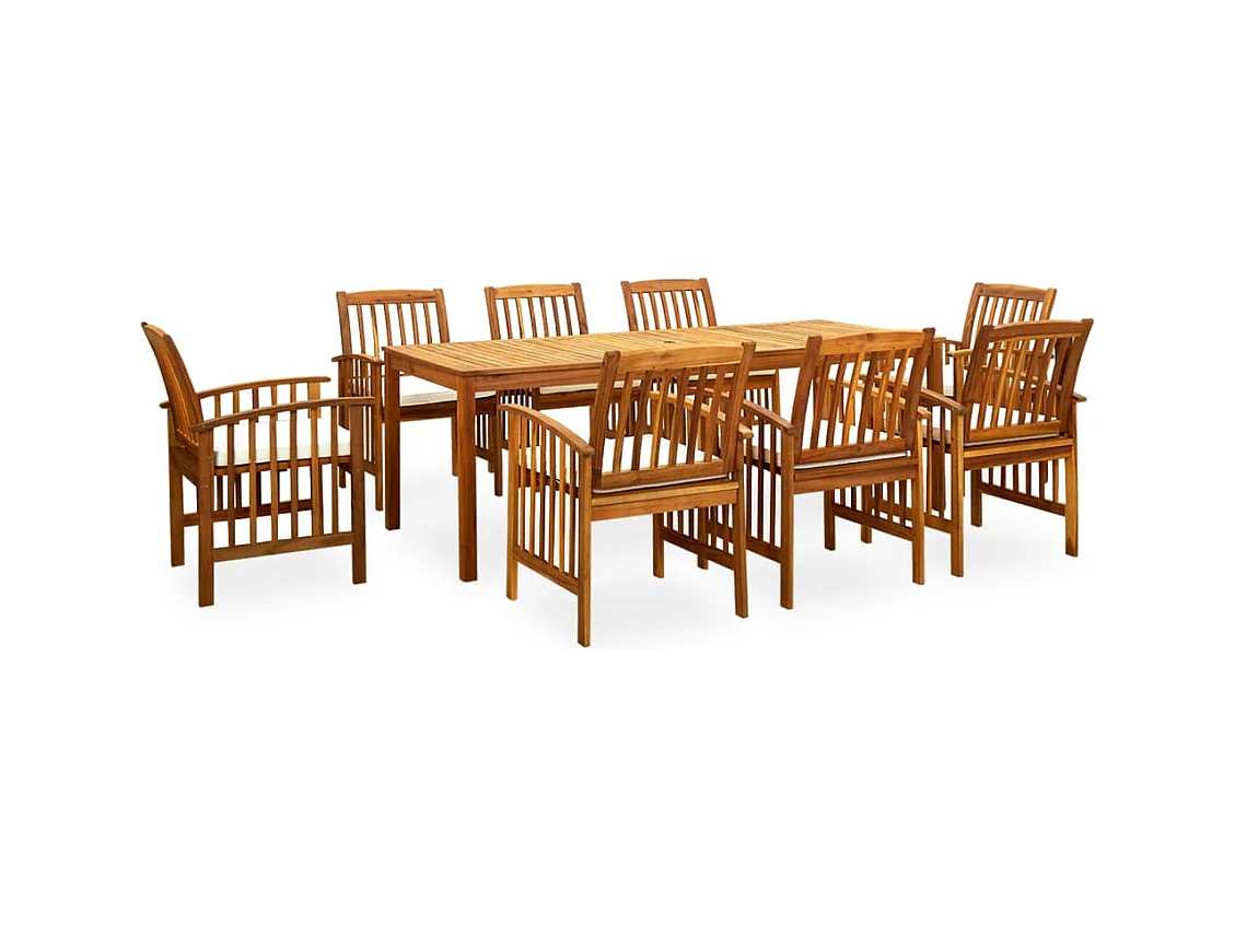 Mobilier à dîner de jardin 9 pièces avec coussins Acacia solide