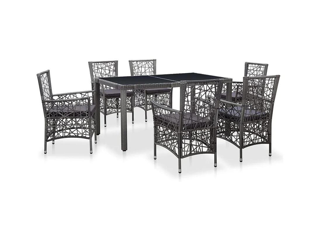 Mobilier à dîner d'extérieur 7 pièces Résine tressée Gris