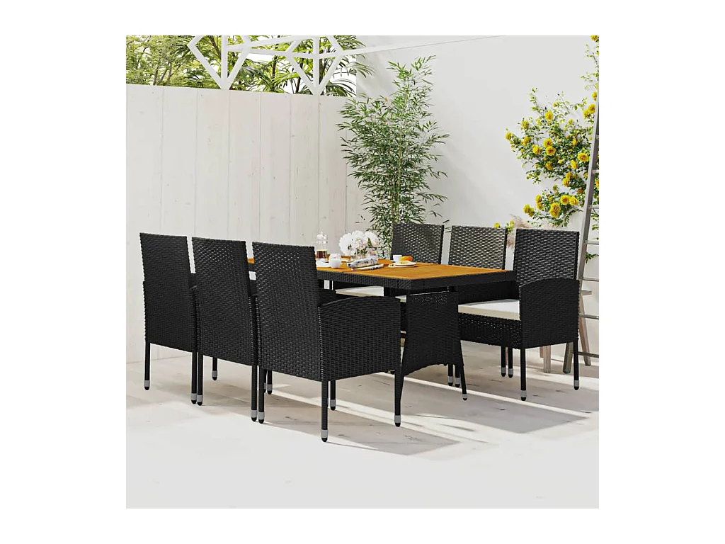 7-delige Tuinset poly rattan zwart