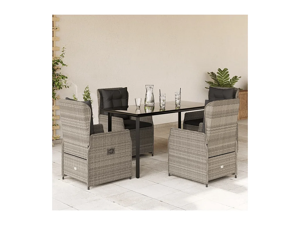 Ensemble à manger de jardin et coussins 5 pièces gris clair rotin