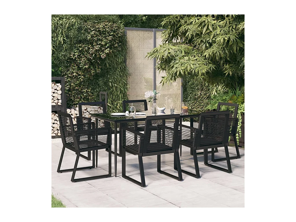 Ensemble à dîner de jardin 7 pièces Noir Rotin PVC