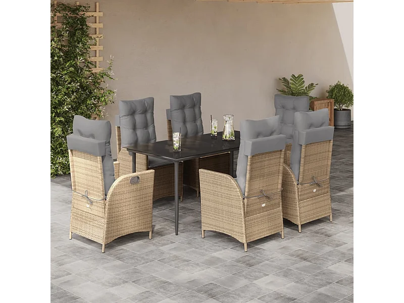 Set comedor de jardín 7 piezas con cojines ratán sintético beige
