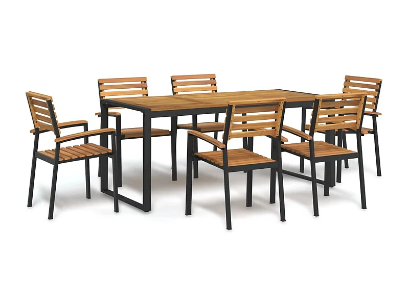 Juego de comedor de jardín 7 piezas madera maciza acacia y metal