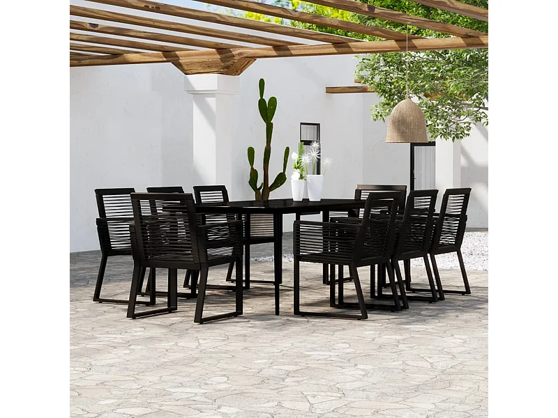 9 peças conjunto de jantar para jardim preto