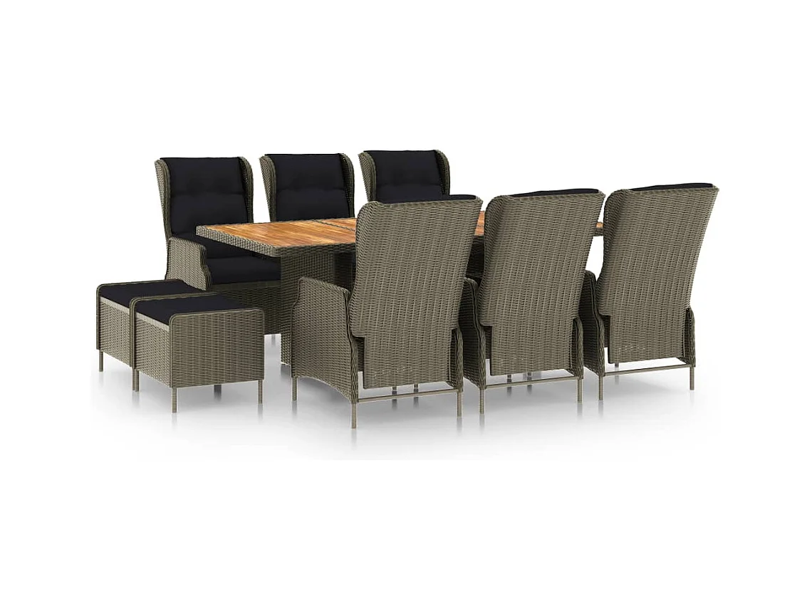 Mobilier à dîner jardin 9 pièces et coussins Résine tressée Marron