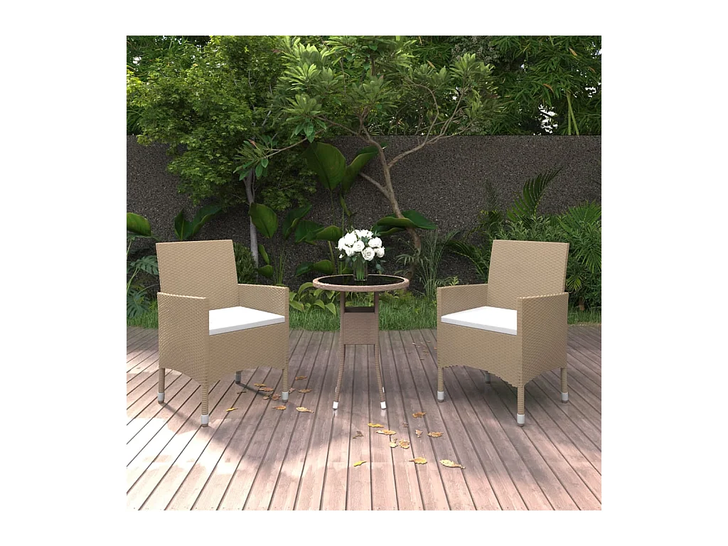 Mobilier à dîner de jardin 3 pièces Résine tressée Beige
