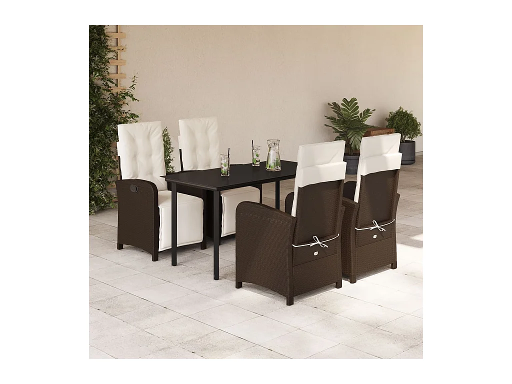 5-delige Tuinset met kussens poly rattan bruin