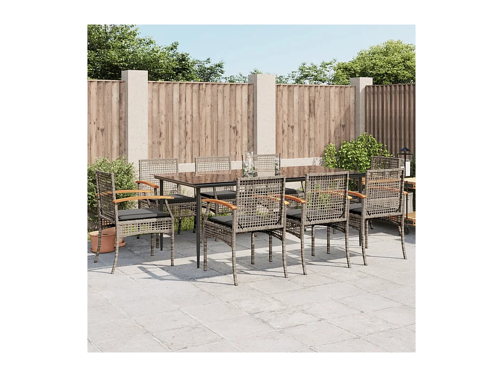 9-delige Tuinset met kussens poly rattan grijs