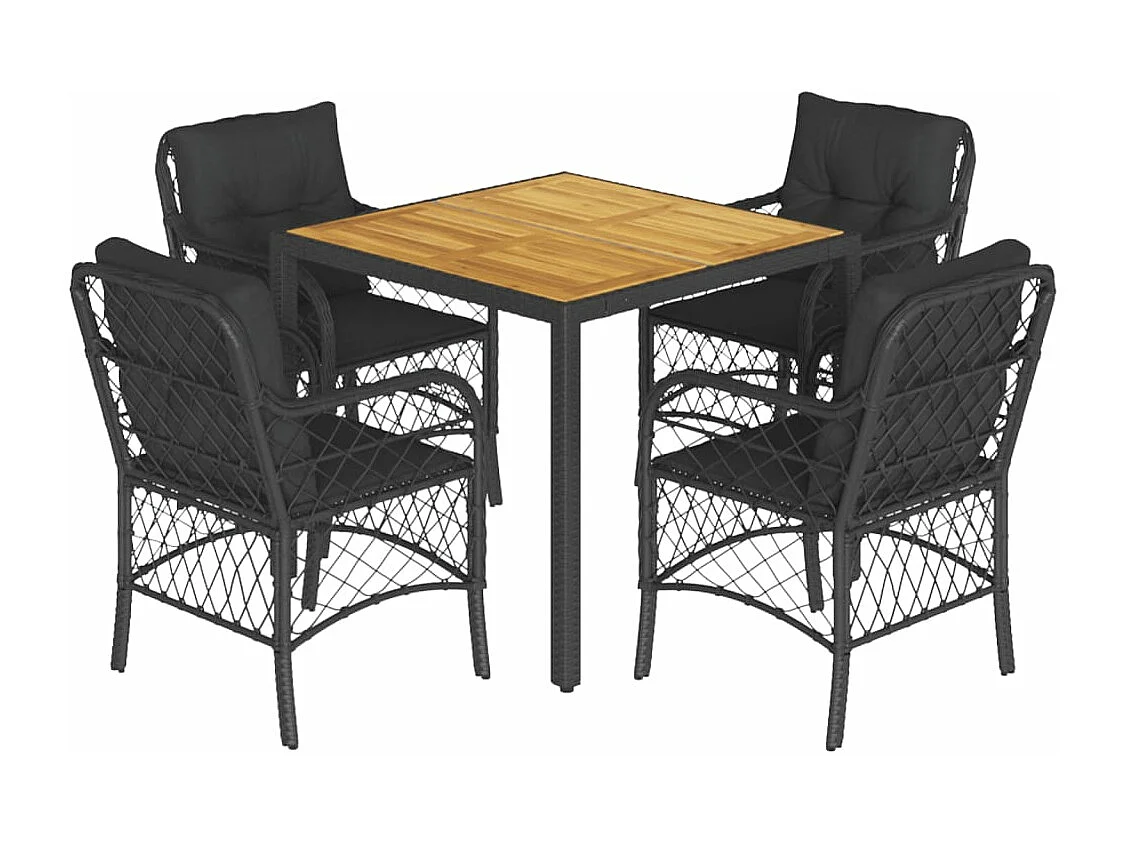 Ensemble à manger de jardin coussins 5 pièces Noir Résine tressée