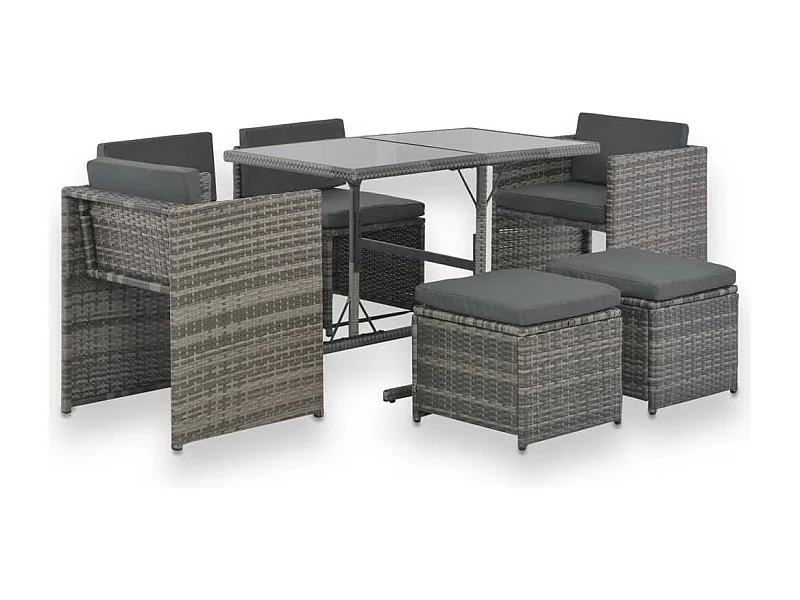 Mobilier à dîner de jardin 7 pièces et coussins Résine tressée Gris