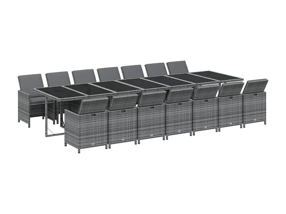 15 peças conjunto jantar p/ jardim c/ almofadões vime PE cinzento