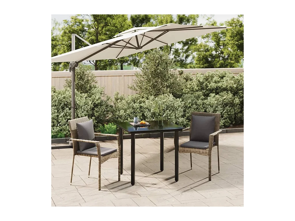 Mobilier à dîner de jardin 3 pièces avec coussins noir et gris