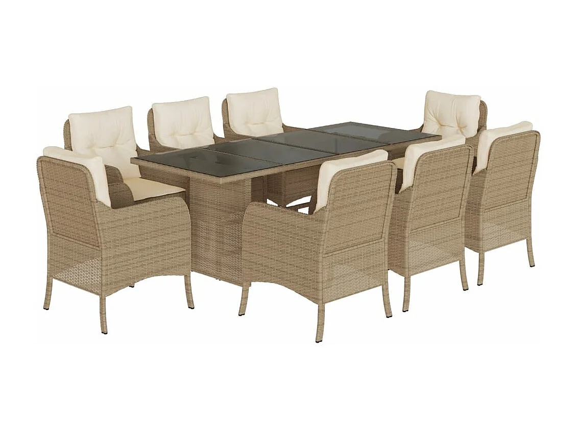 Set comedor de jardín 9 piezas con cojines ratán sintético beige