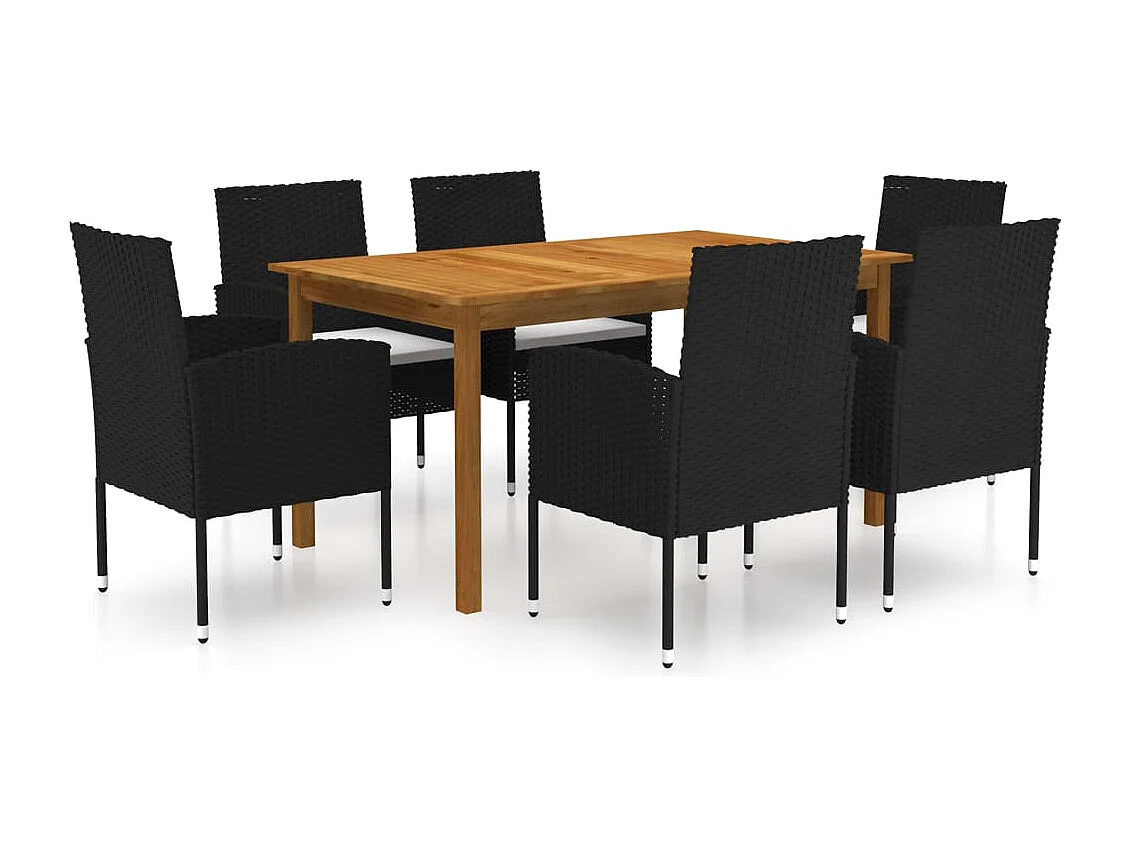 Juego de comedor para jardín de 7 piezas negro