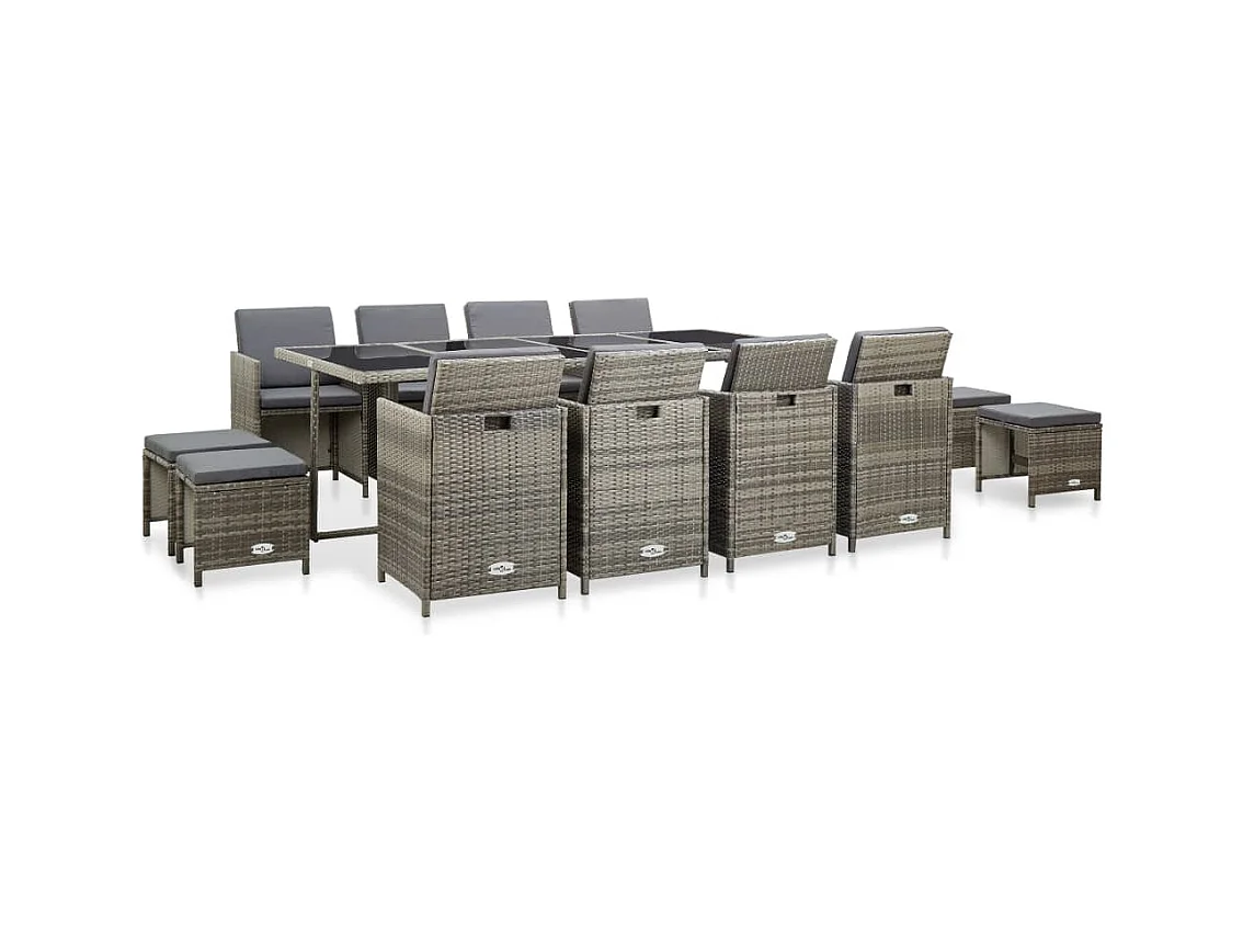 Mobilier à dîner de jardin 13 pièces et coussin Résine tressée Gris