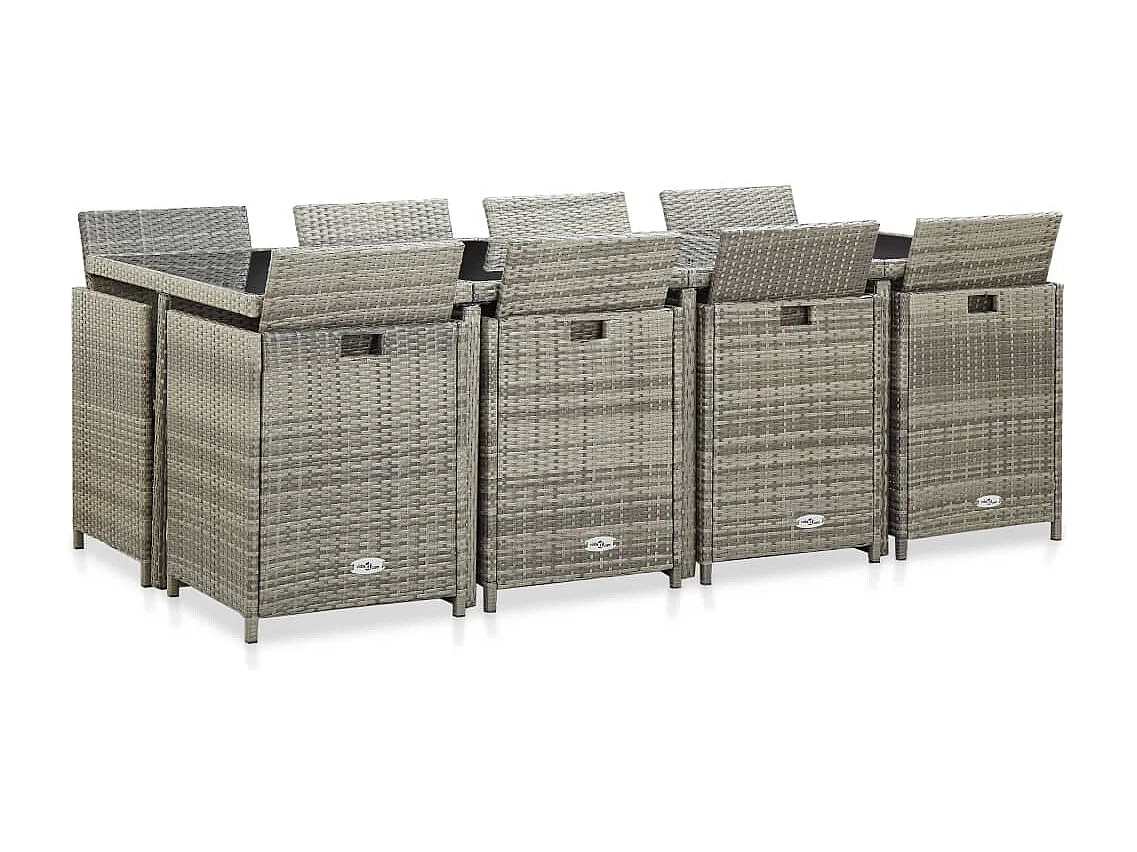 Mobilier à dîner de jardin 13 pièces et coussin Résine tressée Gris