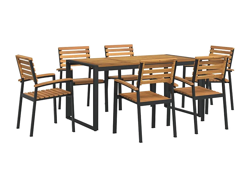 Juego de comedor de jardín 7 piezas madera maciza acacia y metal