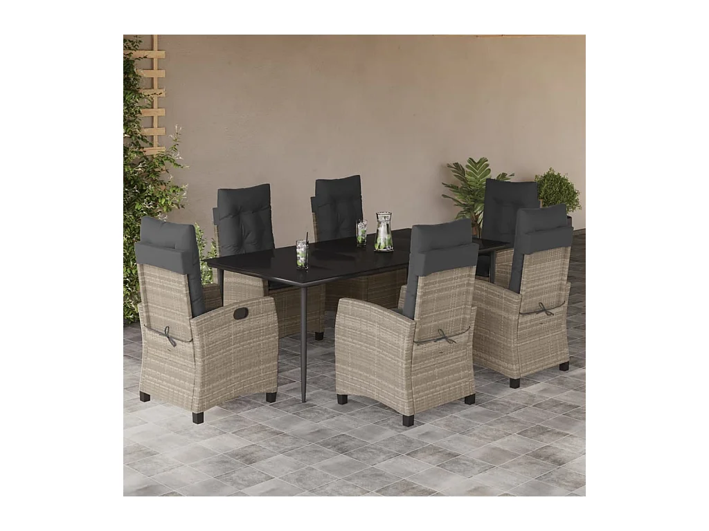 7-delige Tuinset met kussens poly rattan grijs
