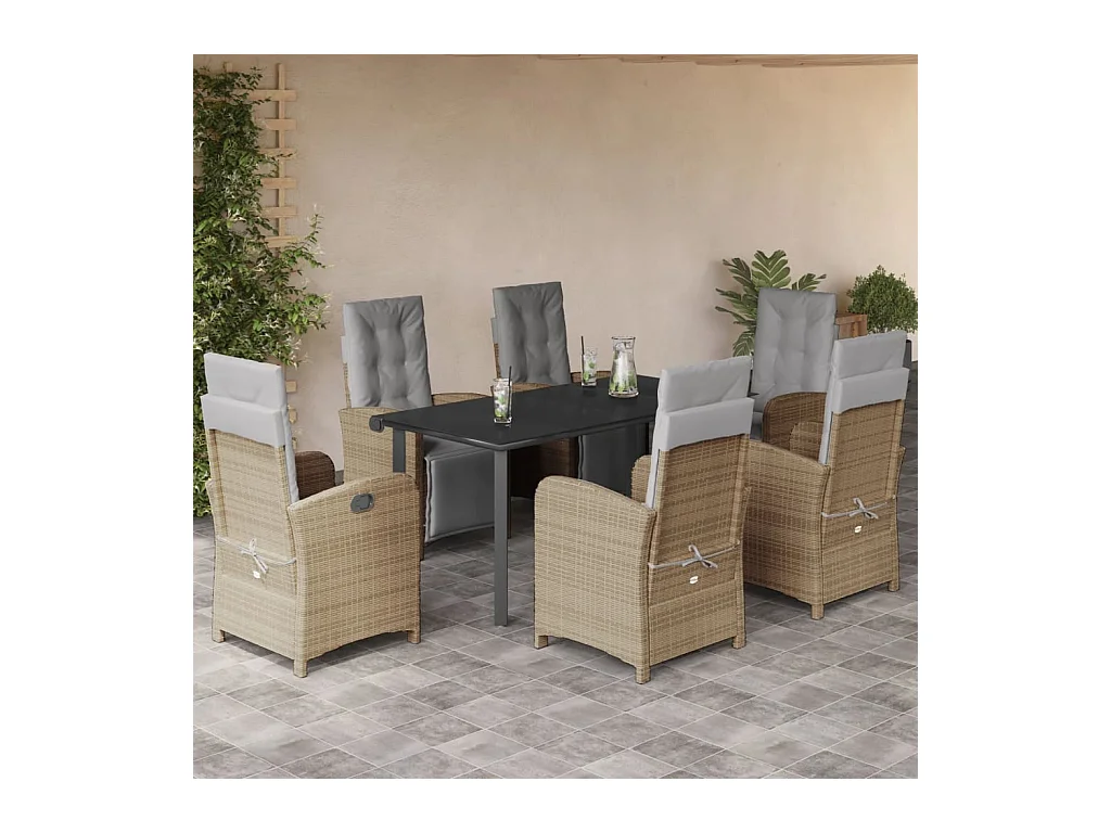 7-delige Tuinset met kussens poly rattan beige