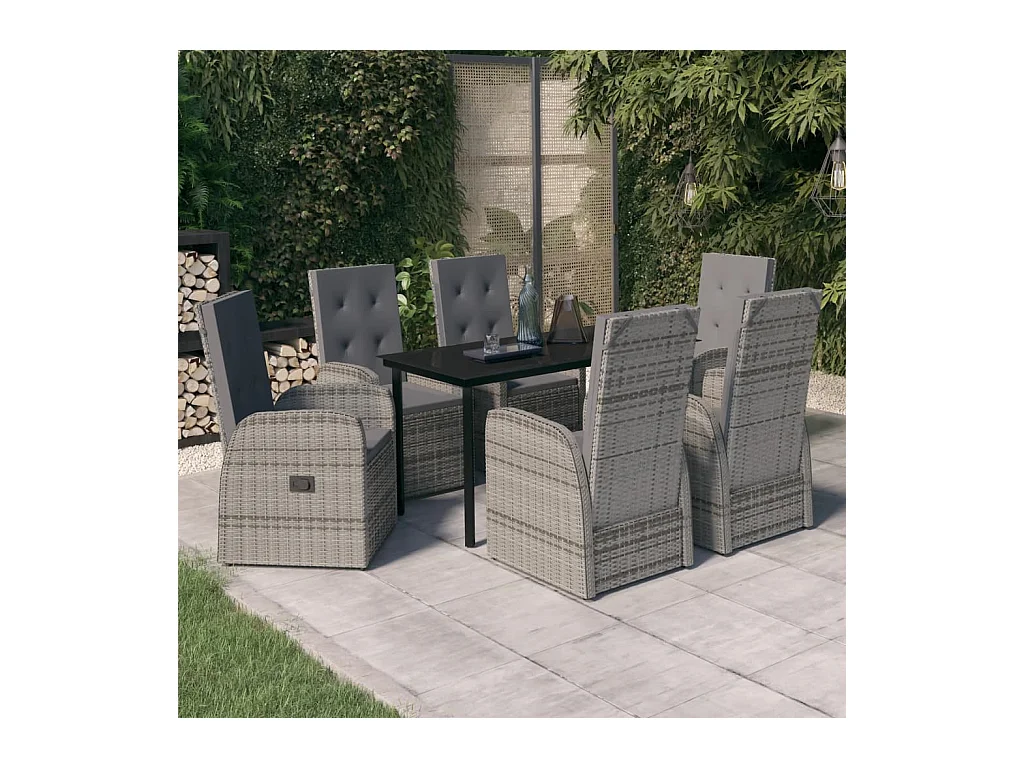 Ensemble de salle à manger de jardin avec coussins 7 pièces Gris