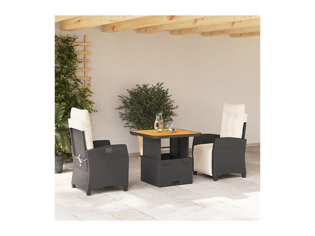 Ensemble à manger de jardin avec coussins 3 pièces Noir