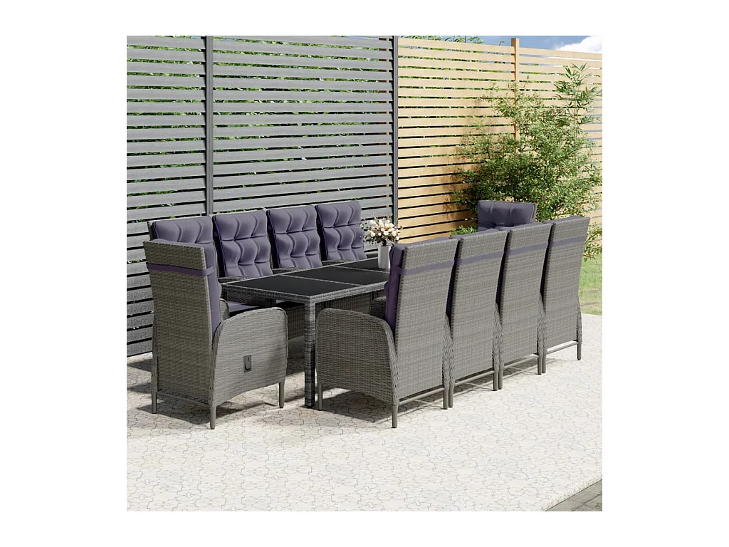 Mobilier à dîner de jardin 11 pièces Résine tressée Gris