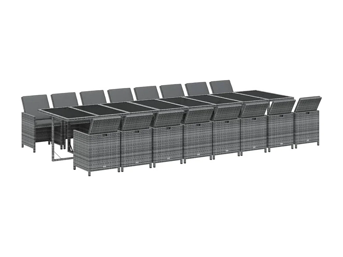 Set de comedor jardín 17 piezas con cojines ratán sintético gris