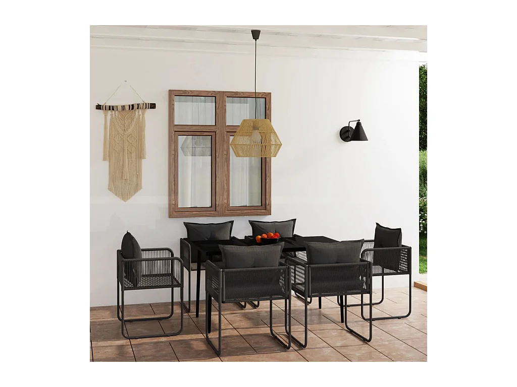 Ensemble de salle à manger de jardin 7 pièces Noir