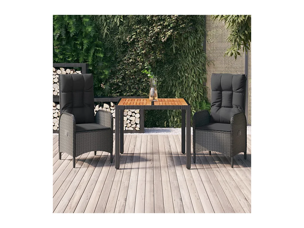 Ensemble de salle à manger de jardin avec coussins 3 pièces Noir