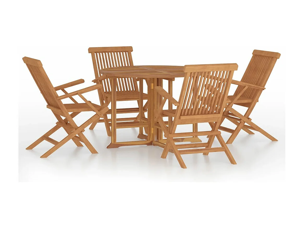 Set de comedor de jardín plegable 5 piezas madera maciza de teca