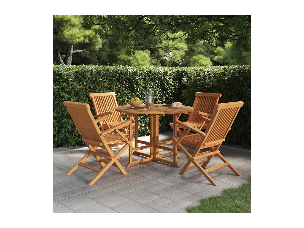Ensemble à dîner d'extérieur pliable 5 pièces Bois solide de teck