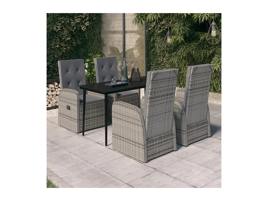 Juego de comedor para jardín de 5 piezas y cojines gris
