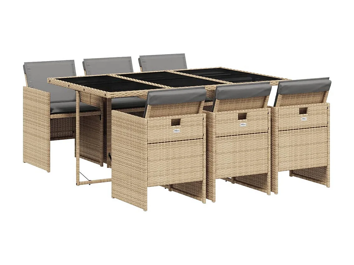 Set comedor de jardín 7 piezas con cojines ratán sintético beige