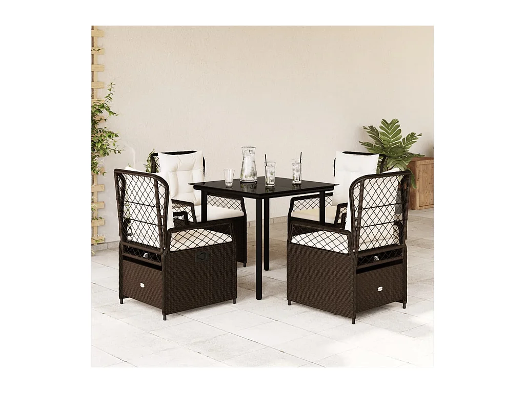 Ensemble à manger de jardin 5 pièces et coussins marron poly rotin