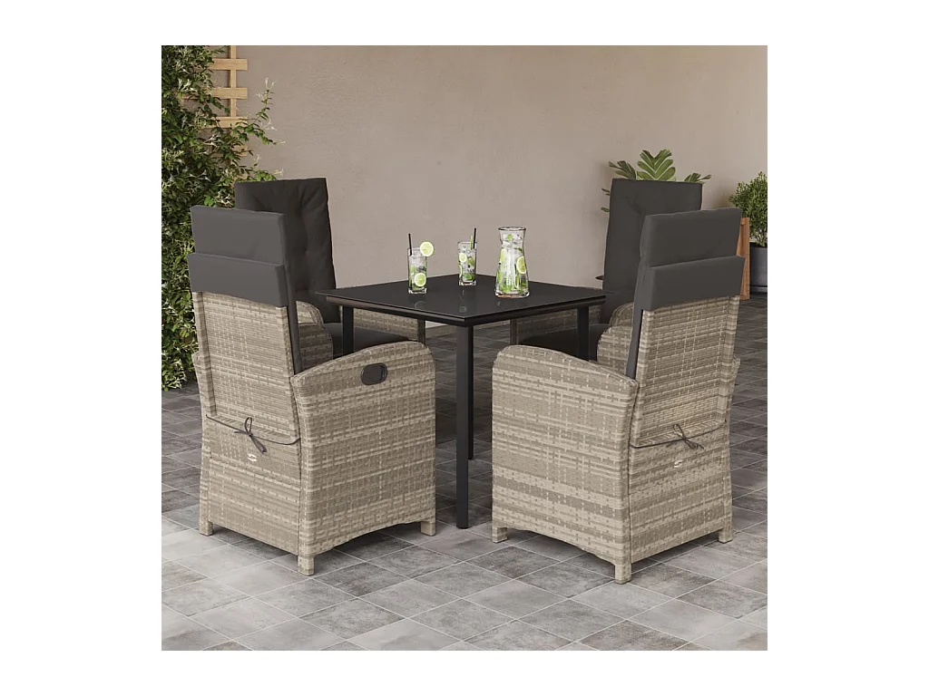 Set comedor de jardín 5 piezas cojines ratán sintético gris claro