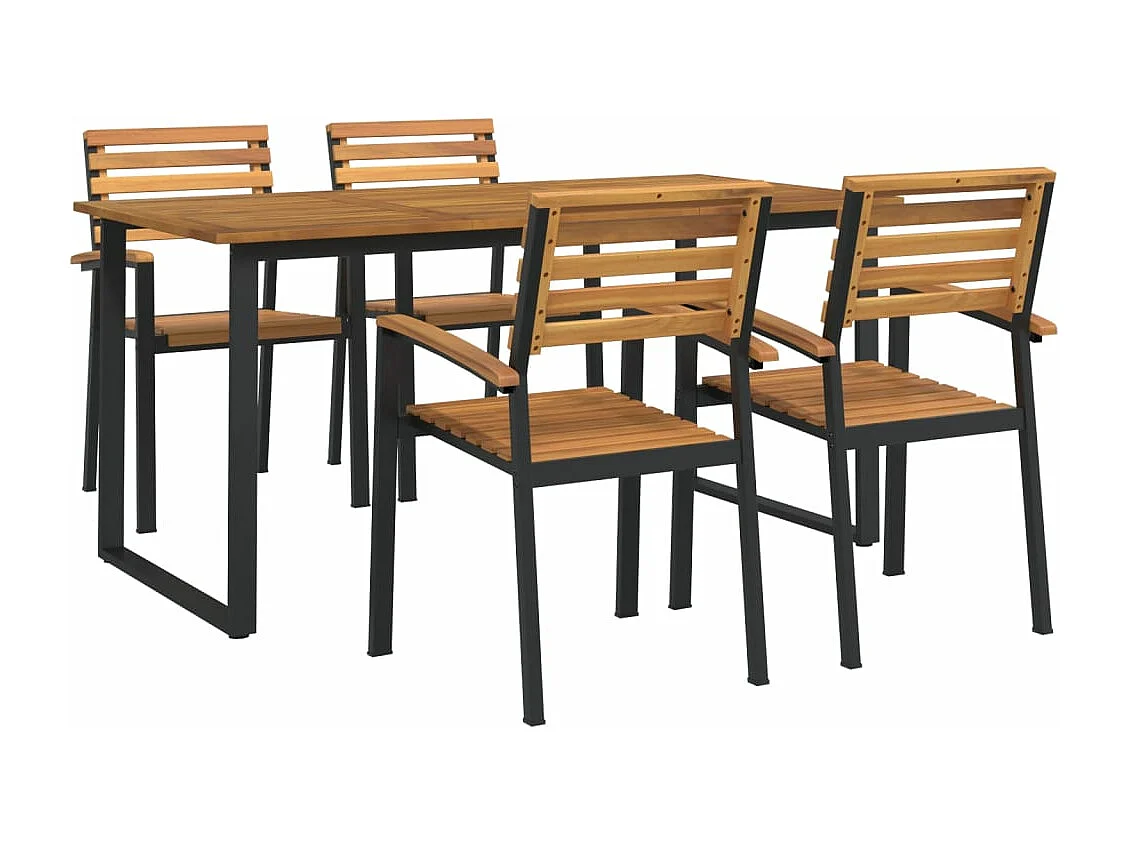 Juego de comedor de jardín 5 piezas madera maciza acacia y metal