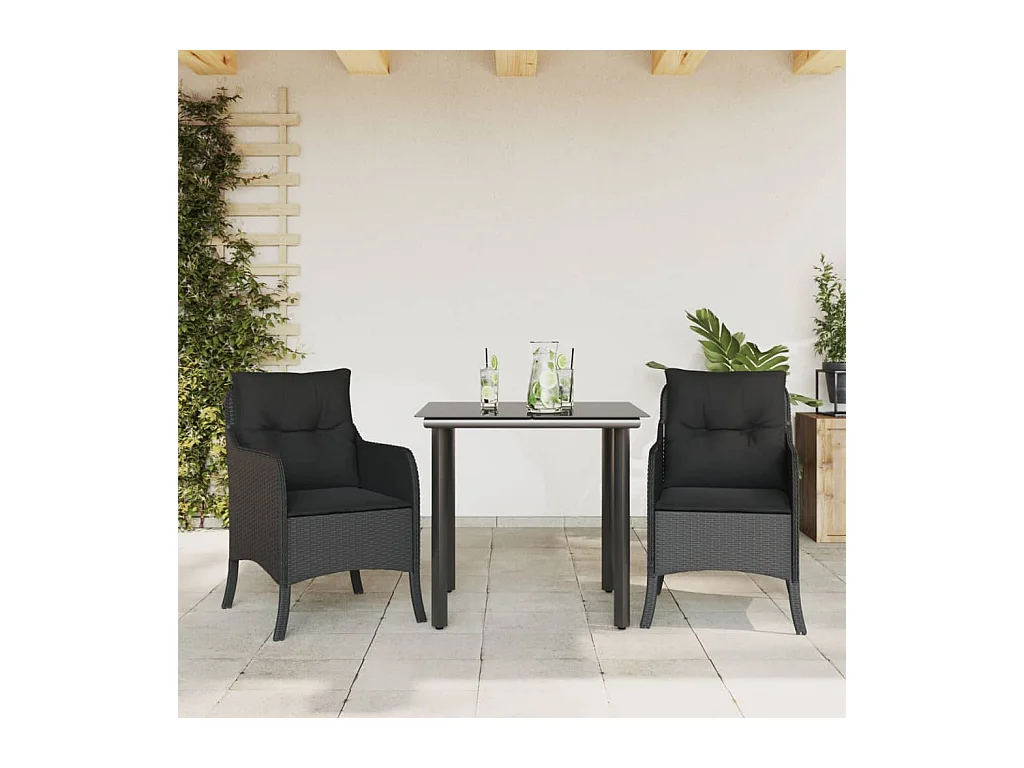 Ensemble à manger de jardin avec coussins 3 pièces Noir