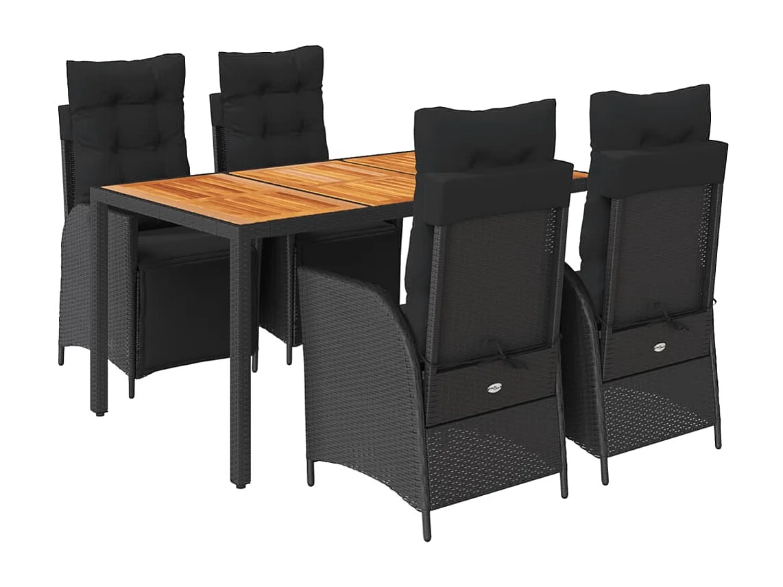 5-delige Tuinset met kussens poly rattan zwart