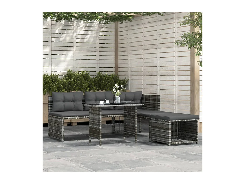 Mobilier à dîner de jardin 4pièces et coussins Gris Résine tressée