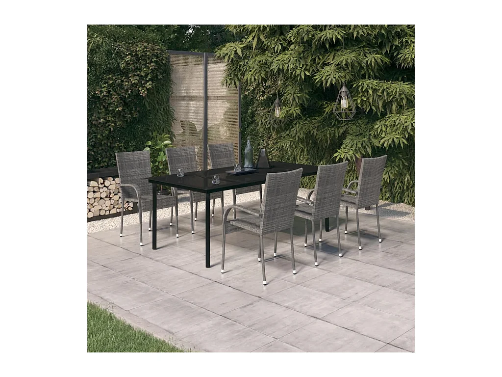 Juego de comedor para jardín 7 piezas gris y negro