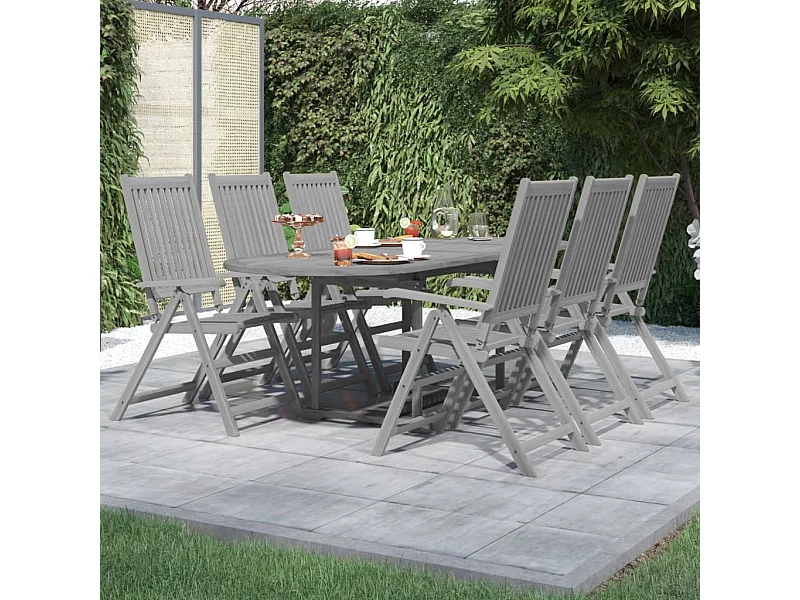 7 peças conjunto de jantar jardim madeira acácia maciça