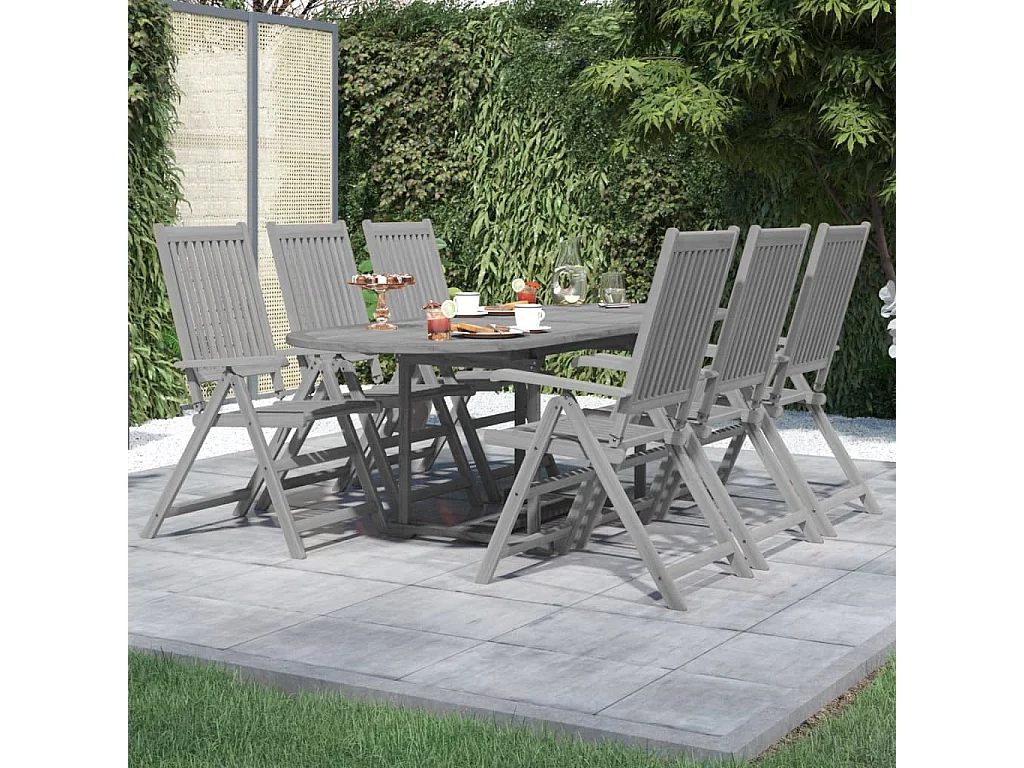 7 peças conjunto de jantar jardim madeira acácia maciça